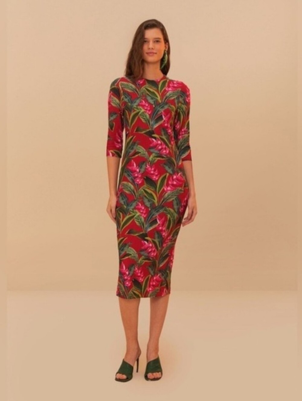 Farm Rio Red Tropical Floral Midi Dress